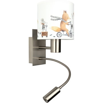 Brilagi - LED flexibele kinderwandlamp BOBO 1xE27/25W/230V + LED/3W mat chroom/wit/diermotief