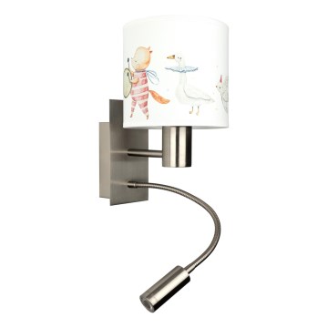 Brilagi - LED flexibele kinderwandlamp BOBO 1xE27/25W/230V + LED/3W mat chroom/wit/met diertjes