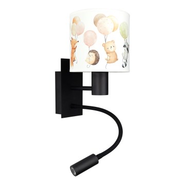 Brilagi - LED flexibele kinderwandlamp BOBO 1xE27/25W/230V + LED/3W zwart/wit/dieren