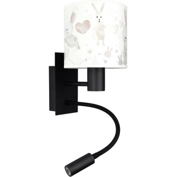 Brilagi - LED flexibele kinderwandlamp BOBO 1xE27/25W/230V + LED/3W zwart/wit/konijntjes