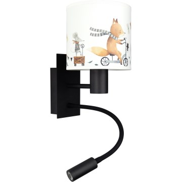 Brilagi - LED flexibele kinderwandlamp BOBO 1xE27/25W/230V + LED/3W zwart/wit/met dierenmotief