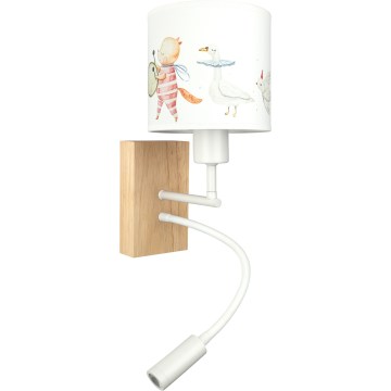 Brilagi - LED flexibele kinderwandlamp BOBO WOOD 1xE27/25W/230V + LED/3W eik/wit/diermotieven