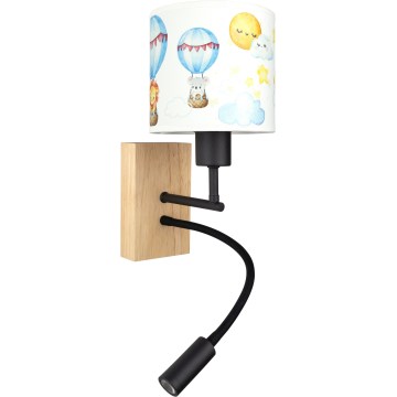 Brilagi - LED flexibele kinderwandlamp BOBO WOOD 1xE27/25W/230V + LED/3W eik/zwart/wit/dierfiguren