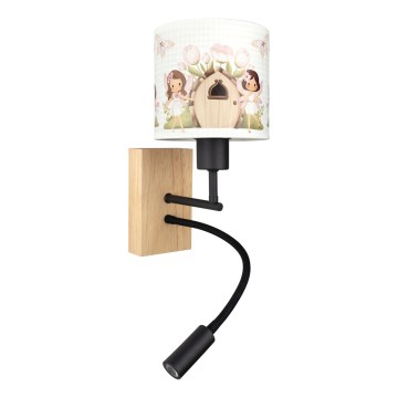 Brilagi - LED flexibele kinderwandlamp BOBO WOOD 1xE27/25W/230V + LED/3W eik/zwart/wit/roze/feeën
