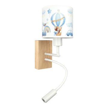 Brilagi - LED Flexibele kinderwandlamp BOBO WOOD 1xE27/25W/230V + LED/3W eiken/wit/blauw/beertjes