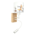 Brilagi - LED flexibele kinderwandlamp BOBO WOOD 1xE27/25W/230V + LED/3W eiken/wit/dierenprint