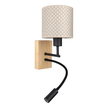 Brilagi - LED flexibele kinderwandlamp BOBO WOOD 1xE27/25W/230V + LED/3W eiken/zwart/beige/stipjes
