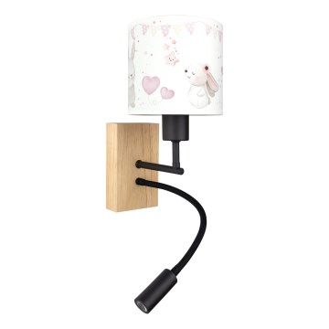Brilagi - LED Flexibele kinderwandlamp BOBO WOOD 1xE27/25W/230V + LED/3W eiken/zwart/crème/konijntjes