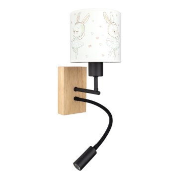 Brilagi - LED flexibele kinderwandlamp BOBO WOOD 1xE27/25W/230V + LED/3W eiken/zwart/wit/konijntjes