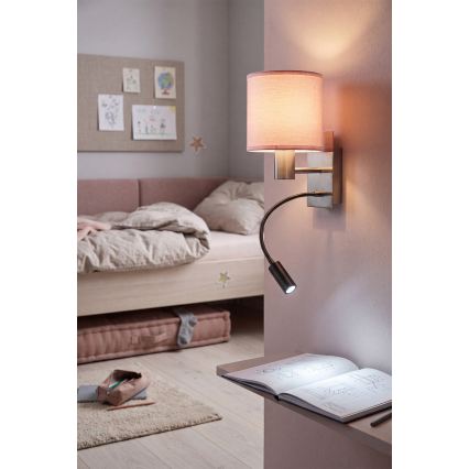 Brilagi - LED flexibele wandlamp BOBO 1xE27/25W/230V + LED/3W mat chroom/roze