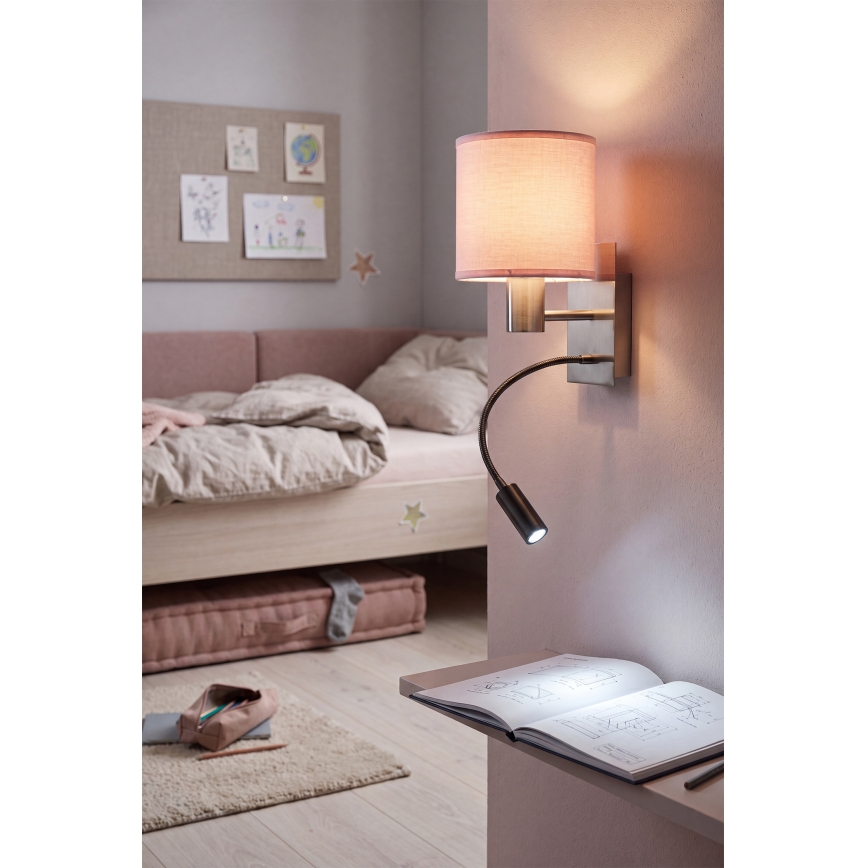 Brilagi - LED flexibele wandlamp BOBO 1xE27/25W/230V + LED/3W mat chroom/roze
