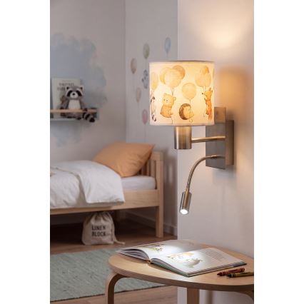 Brilagi - LED flexibele wandlamp voor kinderen BOBO 1xE27/25W/230V + LED/3W mat chroom/wit met dierenmotief