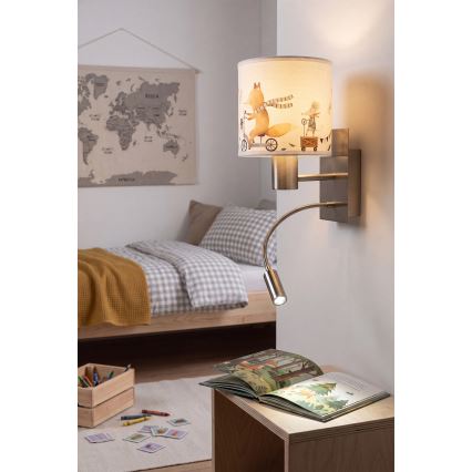 Brilagi - LED flexibele kinderwandlamp BOBO 1xE27/25W/230V + LED/3W mat chroom/wit/diermotief