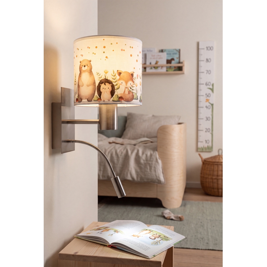 Brilagi - LED flexibele wandlamp voor kinderen BOBO 1xE27/25W/230V + LED/3W mat chroom/wit/dierenmotief