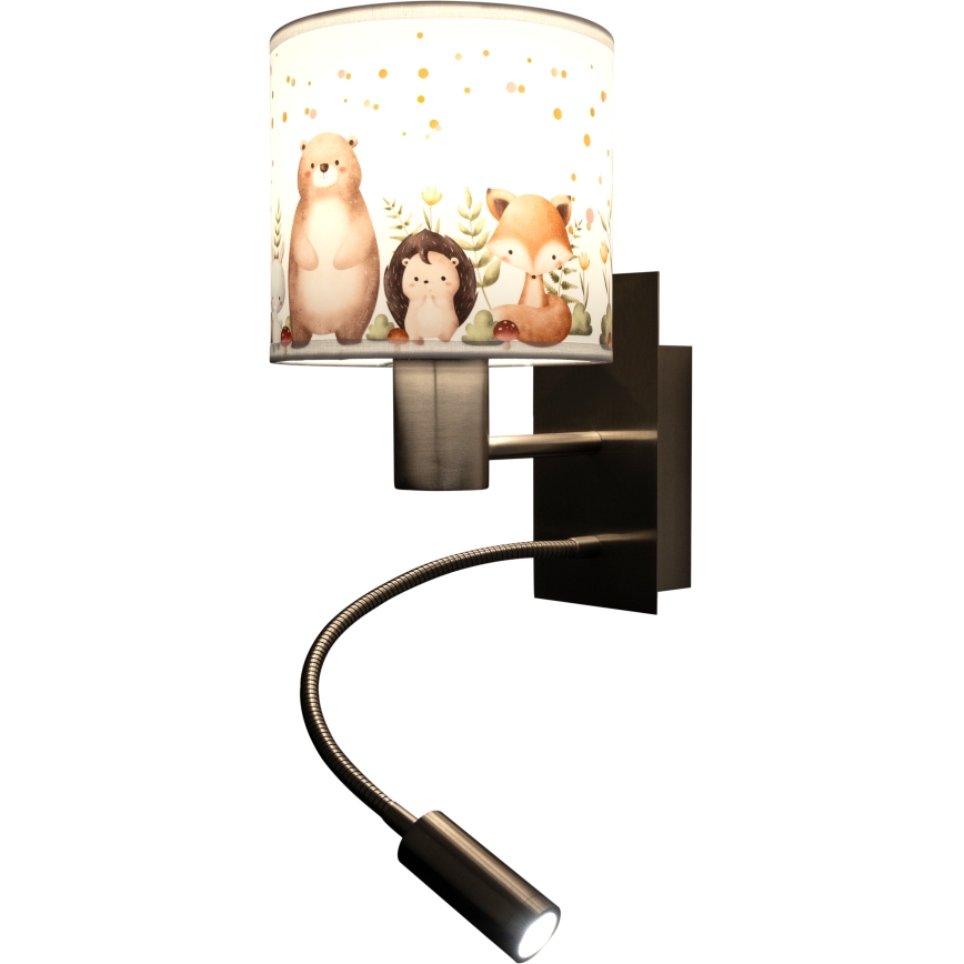 Brilagi - LED flexibele wandlamp voor kinderen BOBO 1xE27/25W/230V + LED/3W mat chroom/wit/dierenmotief