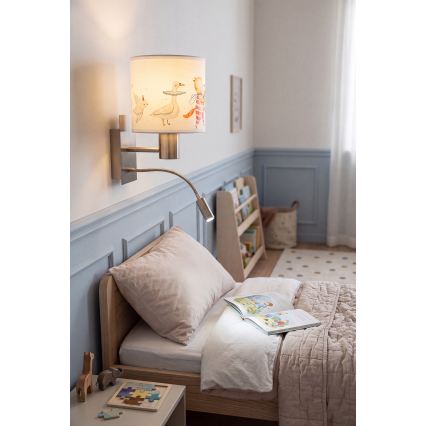 Brilagi - LED flexibele kinderwandlamp BOBO 1xE27/25W/230V + LED/3W mat chroom/wit/met diertjes
