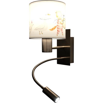 Brilagi - LED flexibele kinderwandlamp BOBO 1xE27/25W/230V + LED/3W mat chroom/wit/met diertjes