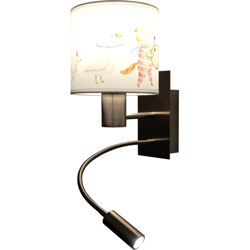 Brilagi - LED flexibele kinderwandlamp BOBO 1xE27/25W/230V + LED/3W mat chroom/wit/met diertjes
