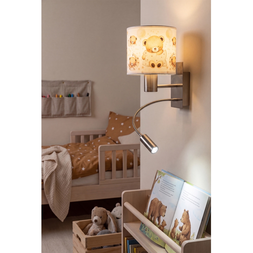 Brilagi - LED flexibele wandlamp voor kinderen BOBO 1xE27/25W/230V + LED/3W mat chroom/wit/beertjes