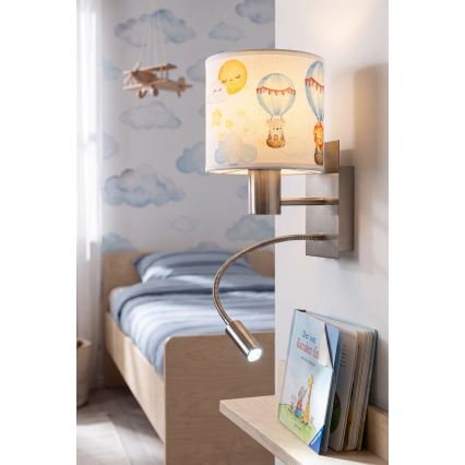 Brilagi - LED flexibele kinderwandlamp BOBO 1xE27/25W/230V + LED/3W mat chroom/wit/dieren