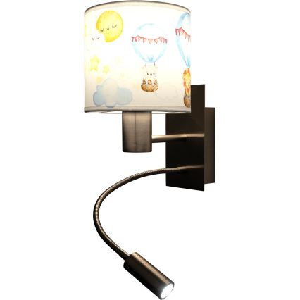 Brilagi - LED flexibele kinderwandlamp BOBO 1xE27/25W/230V + LED/3W mat chroom/wit/dieren