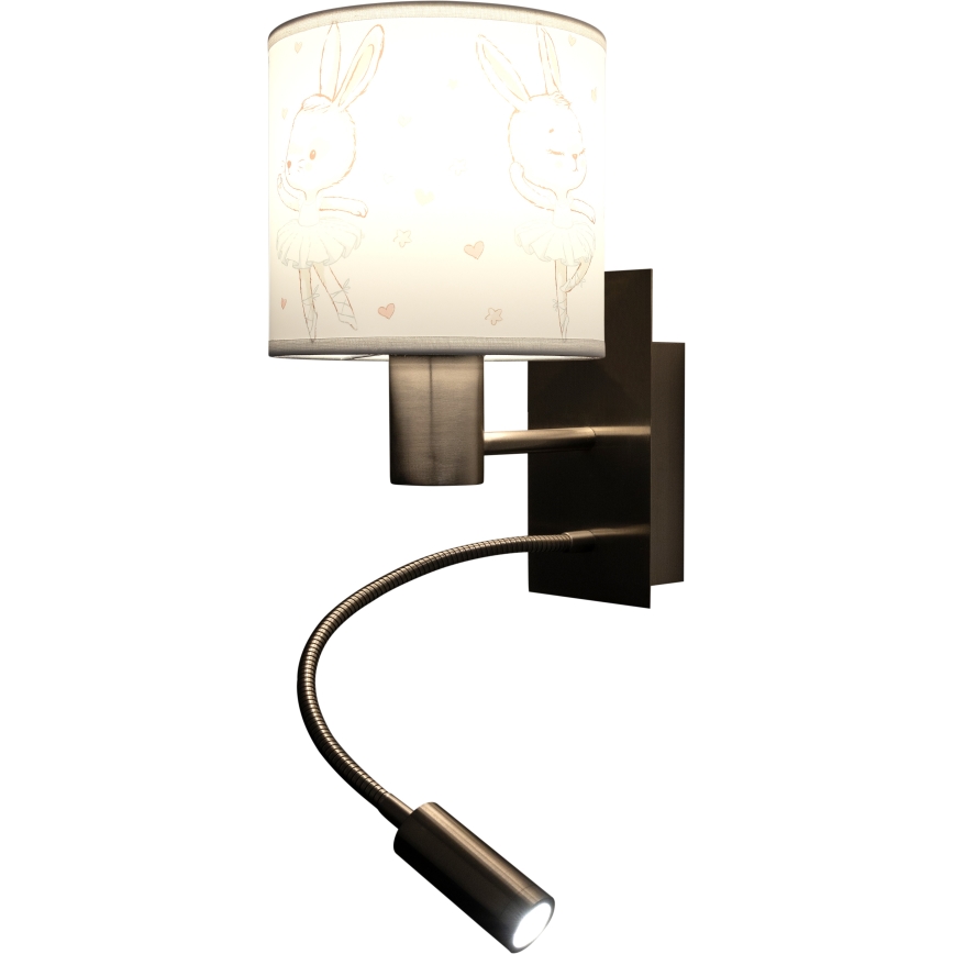 Brilagi - LED flexibele wandlamp voor kinderen BOBO 1xE27/25W/230V + LED/3W mat chroom/wit/konijntjes