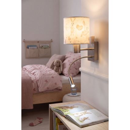 Brilagi - LED flexibele wandlamp voor kinderen BOBO 1xE27/25W/230V + LED/3W mat chroom/wit/konijntjes