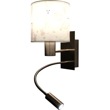 Brilagi - LED flexibele wandlamp voor kinderen BOBO 1xE27/25W/230V + LED/3W mat chroom/wit/konijntjes