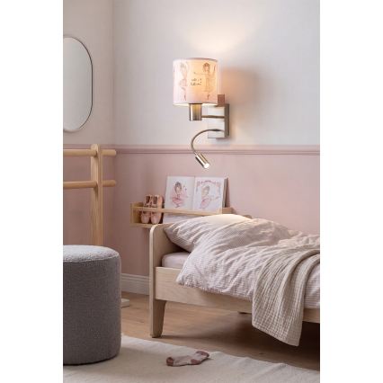 Brilagi - LED kinder flexibele wandlamp BOBO 1xE27/25W/230V + LED/3W mat chroom/wit/roze/balletschoenen