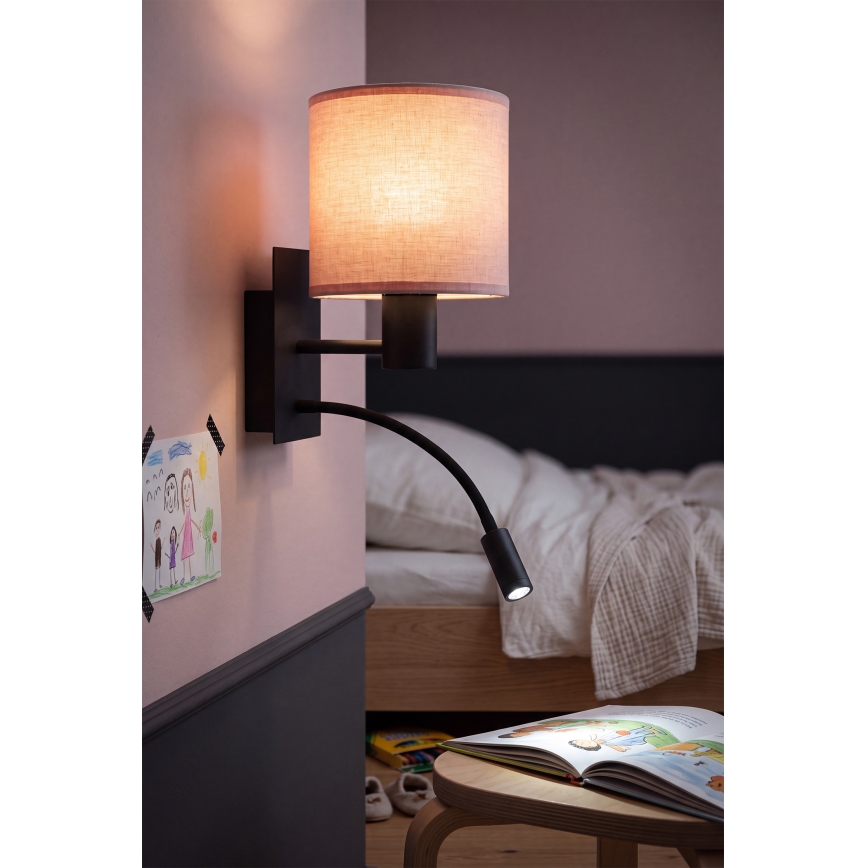 Brilagi - LED flexibele wandlamp BOBO 1xE27/25W/230V + LED/3W zwart/roze