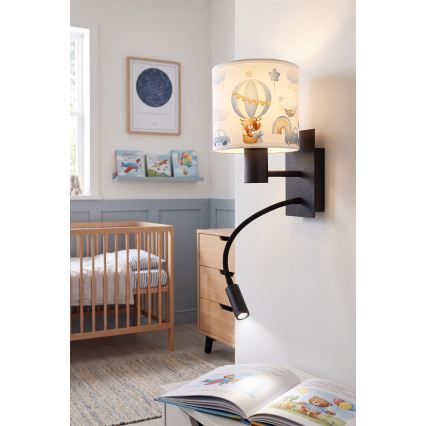 Brilagi - LED flexibele kinderwandlamp BOBO 1xE27/25W/230V + LED/3W zwart/wit/blauw/beertjes