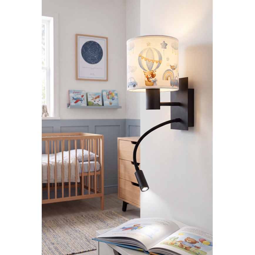 Brilagi - LED flexibele kinderwandlamp BOBO 1xE27/25W/230V + LED/3W zwart/wit/blauw/beertjes