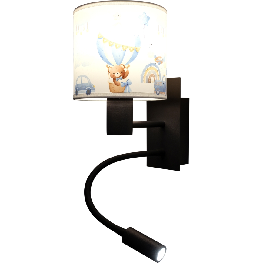 Brilagi - LED flexibele kinderwandlamp BOBO 1xE27/25W/230V + LED/3W zwart/wit/blauw/beertjes