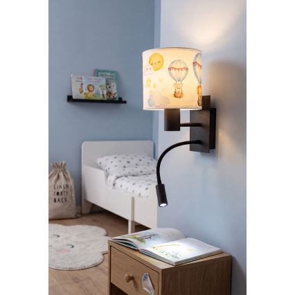 Brilagi - LED flexibele kinderwandlamp BOBO 1x E27/25W/230V + LED/3W zwart/wit/dierenmotief