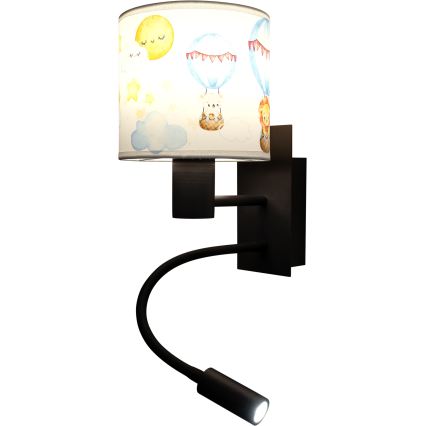 Brilagi - LED flexibele kinderwandlamp BOBO 1x E27/25W/230V + LED/3W zwart/wit/dierenmotief