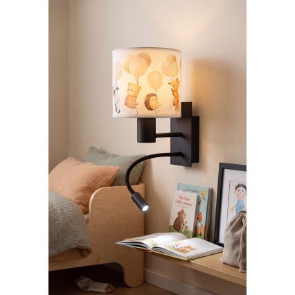 Brilagi - LED flexibele kinderwandlamp BOBO 1xE27/25W/230V + LED/3W zwart/wit/dieren