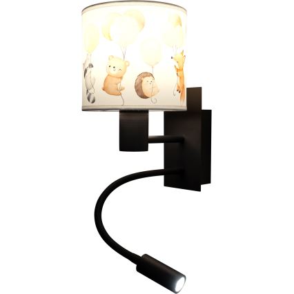 Brilagi - LED flexibele kinderwandlamp BOBO 1xE27/25W/230V + LED/3W zwart/wit/dieren