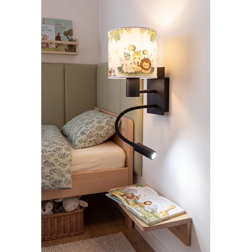 Brilagi - flexibele LED-kinderwandlamp BOBO 1xE27/25W/230V + LED/3W zwart/wit/groen/jungle