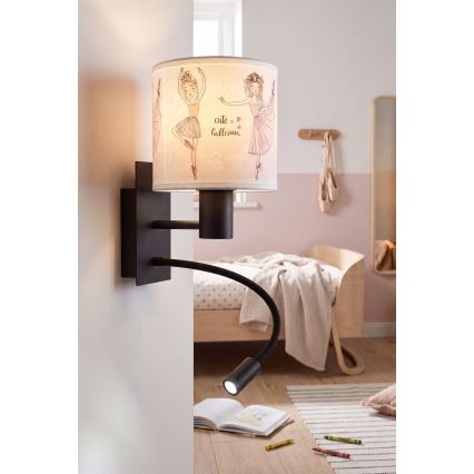 Brilagi - LED flexibele kinder-wandlamp BOBO 1xE27/25W/230V + LED/3W zwart/wit/roze/balletmotief