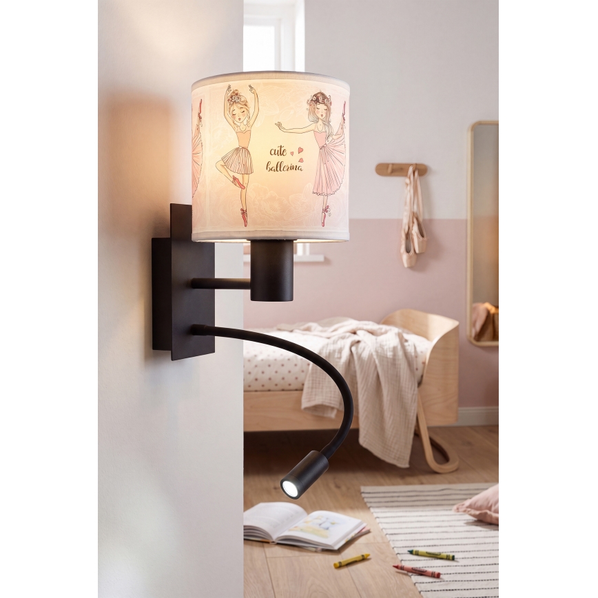Brilagi - LED flexibele kinder-wandlamp BOBO 1xE27/25W/230V + LED/3W zwart/wit/roze/balletmotief