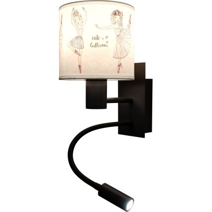 Brilagi - LED flexibele kinder-wandlamp BOBO 1xE27/25W/230V + LED/3W zwart/wit/roze/balletmotief