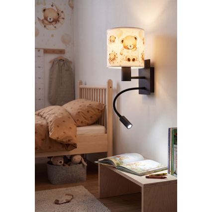 Brilagi - LED flexibele kinderwandlamp BOBO 1xE27/25W/230V + LED/3W zwart/wit/met beertjes