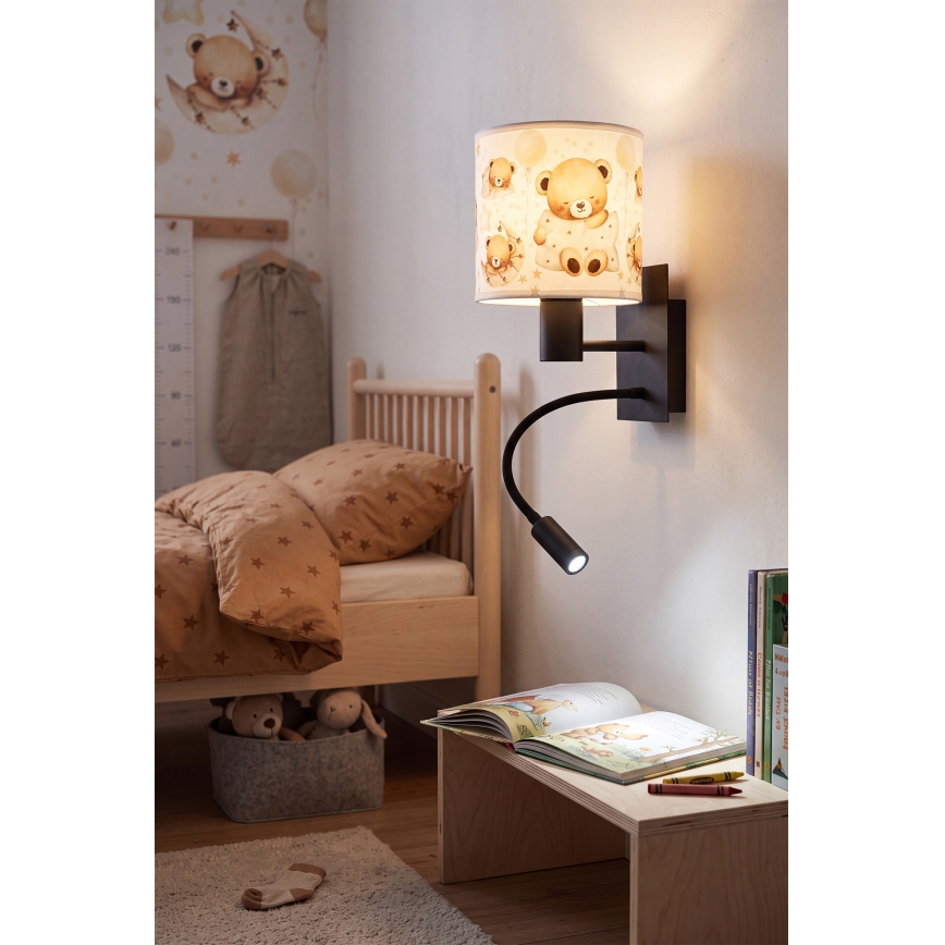 Brilagi - LED flexibele kinderwandlamp BOBO 1xE27/25W/230V + LED/3W zwart/wit/met beertjes