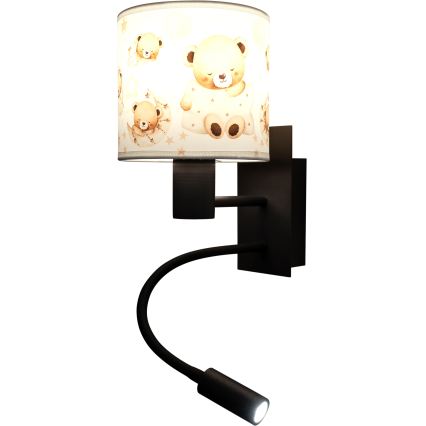 Brilagi - LED flexibele kinderwandlamp BOBO 1xE27/25W/230V + LED/3W zwart/wit/met beertjes