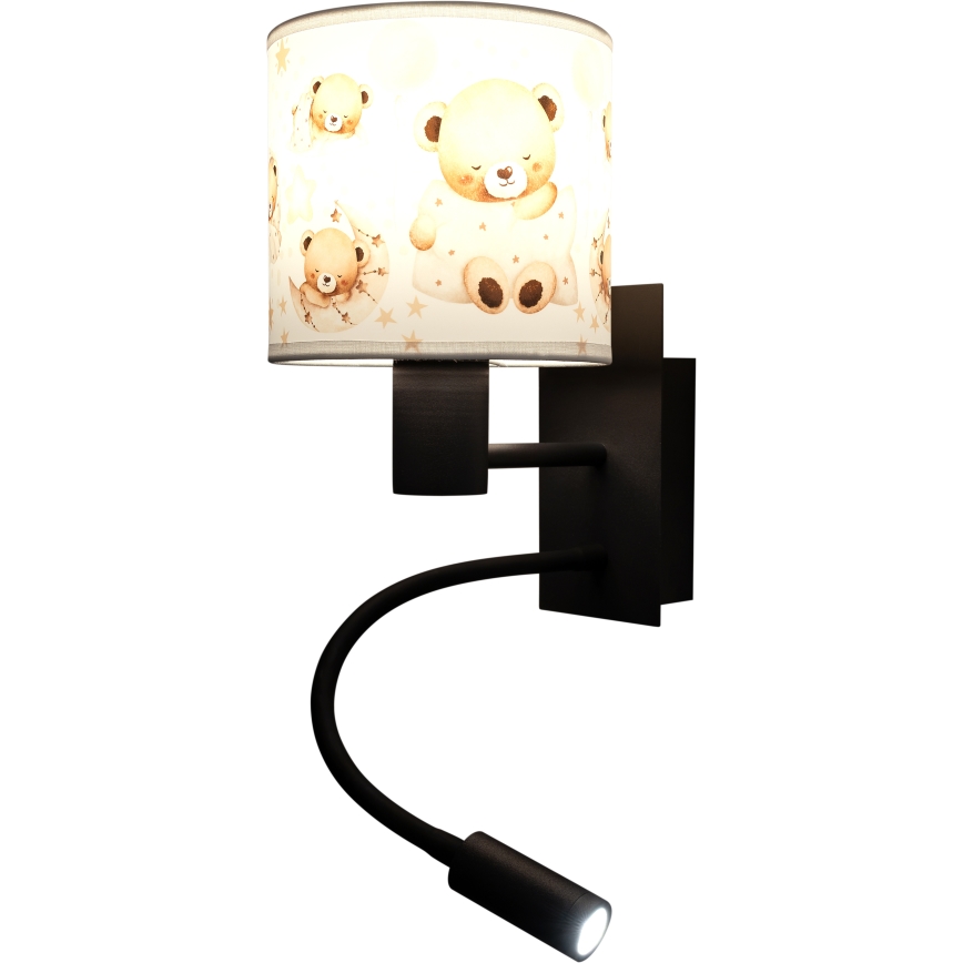 Brilagi - LED flexibele kinderwandlamp BOBO 1xE27/25W/230V + LED/3W zwart/wit/met beertjes