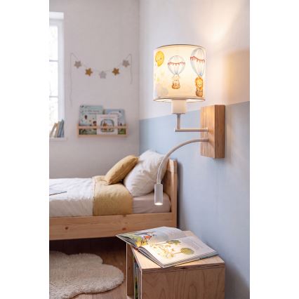 Brilagi - LED flexibele kinderwandlamp BOBO WOOD 1xE27/25W/230V + LED/3W eiken/wit/diertjes