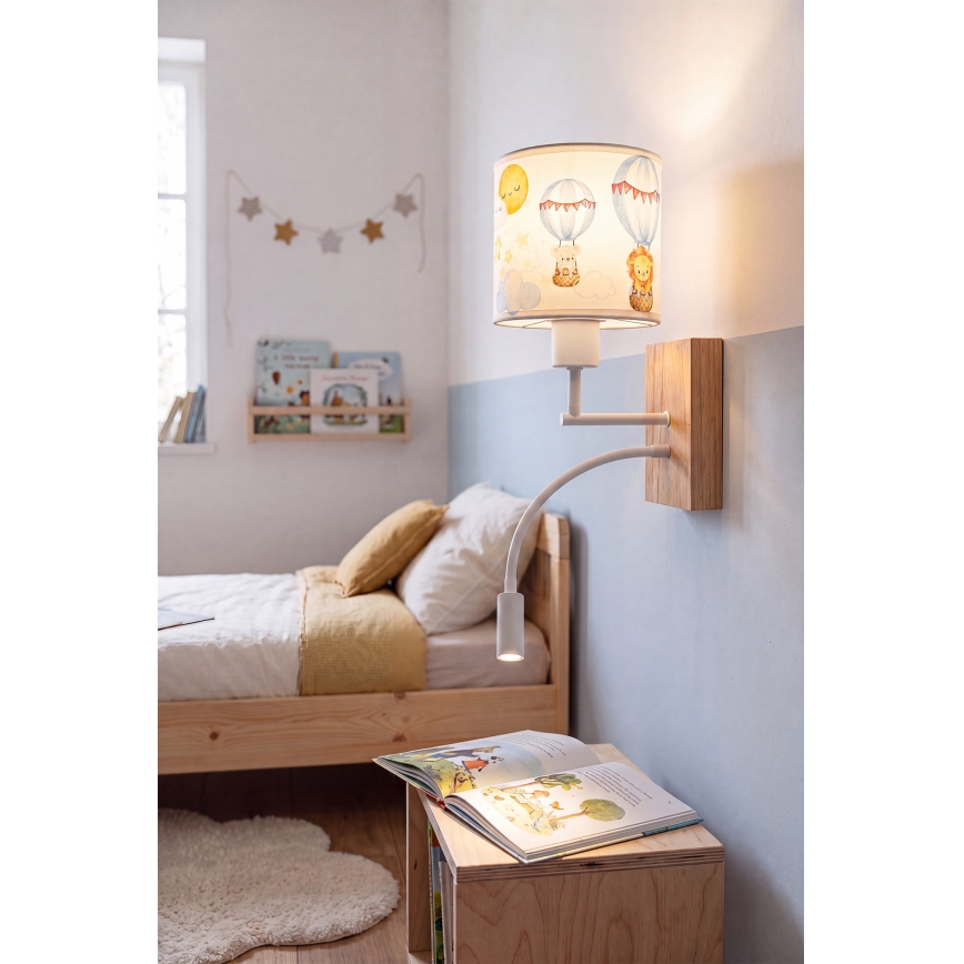 Brilagi - LED flexibele kinderwandlamp BOBO WOOD 1xE27/25W/230V + LED/3W eiken/wit/diertjes