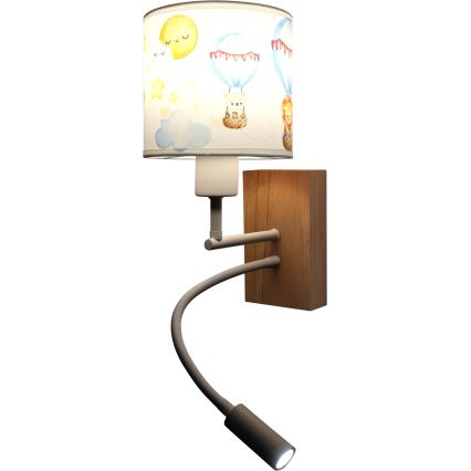 Brilagi - LED flexibele kinderwandlamp BOBO WOOD 1xE27/25W/230V + LED/3W eiken/wit/diertjes