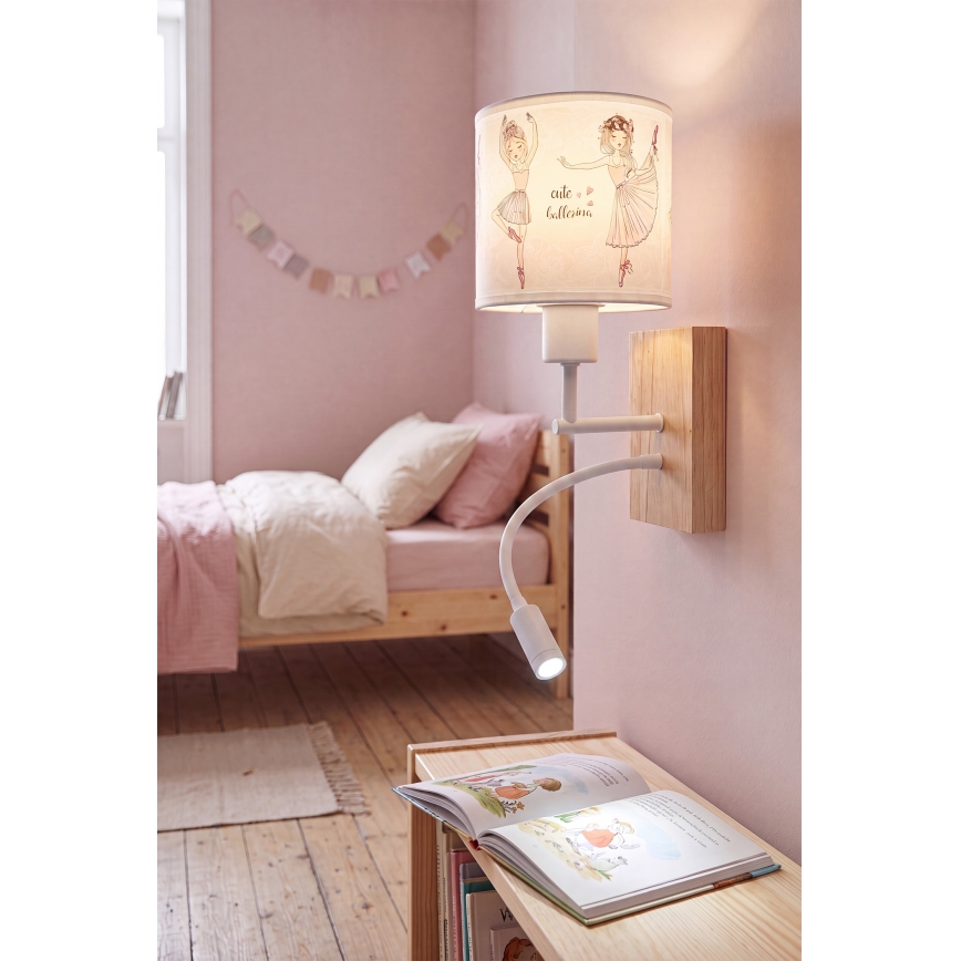 Brilagi - LED flexibele wandlamp voor kinderen BOBO WOOD 1xE27/25W/230V + LED/3W eik/wit/roze/balletschoenen
