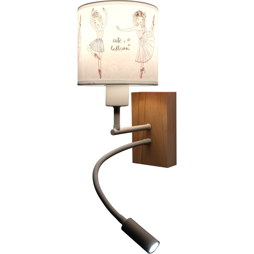 Brilagi - LED flexibele wandlamp voor kinderen BOBO WOOD 1xE27/25W/230V + LED/3W eik/wit/roze/balletschoenen